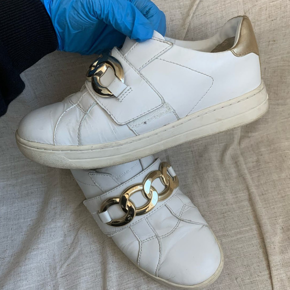 MICHAEL KORS Women's Kenna‎ Embellished Sneakers In Optic White Leather - Picture 5 of 11